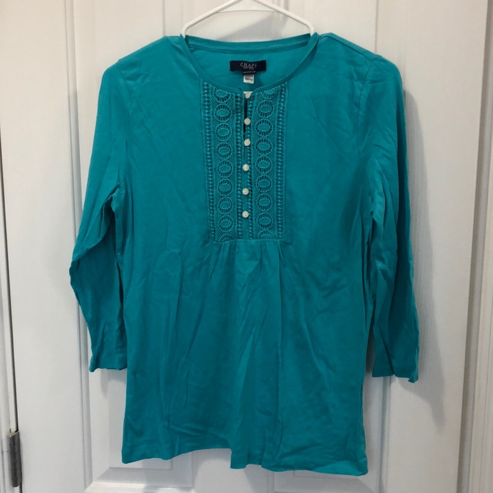Chaps XS Turquoise 3/4 Sleeves Top New With Tags